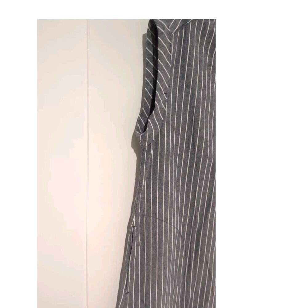 Rhythm. made For adventure Dress Linen Blend Denim Blue Stripe Sleeveless V Neck - Picture 7 of 13